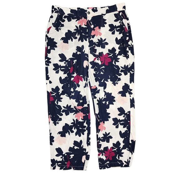Liz Claiborne Pants Large Linen Blend Floral Wide-Leg Fun Boho Colorful Beach - Picture 1 of 12